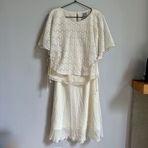 Vintage Adrianna Papell Cream Lace Top and Silk Skirt Set